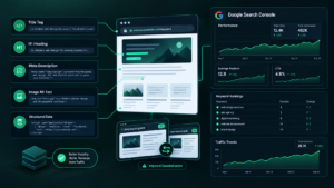 SEO keyword analysis comparing search volume, difficulty, search intent and SERP results